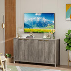 Fluted Sideboard Buffet Cabinet, 55" Large Storage Buffet Cabinet with 4 Doors and Adjustable Shelves, Modern Sideboard Console Table for Living Room,Entryway,Dinning Room,Kitchen-Grey