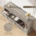 LGHM 7 Drawers Dresser for Bedroom, 54" Wide Chest of Drawers with Smooth Gliding Drawers, Gray Wood Dresser, Sturdy Storage Dressers Organizer with Metal Handles for Home Office, Farmhouse, Nursery