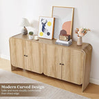 Fluted Sideboard Buffet Cabinet with Storage, 59'' Curved Buffet Cabinet with 4 Doors & Shleves, Modern Credenza Wood Coffee Bar Table Console for Dining Room Kitchen Living Room Entryway, Natural