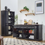 63" Black Buffet Sideboard Cabinet with 4 Doors and 3 Drawers, Modern Farmhouse Kitchen Storage Cabinet, Coffee Bar Cabinet with Adjustable Shelves, Kitchen Living Room Storage, Dining Room