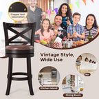 COSTWAY Bar Stools Set of 4, 26" Swivel Counter Height Bar Chairs with Copper Nails, Upholstered Seat, X-Shaped Backrest, Solid Rubber Wood Frame, for Kitchen Island Pub Bar