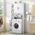 Over The Toilet Storage Cabinet with Barn Doors, Rustic Bathroom Organizer, Space-Saving Shelf for Laundry, White