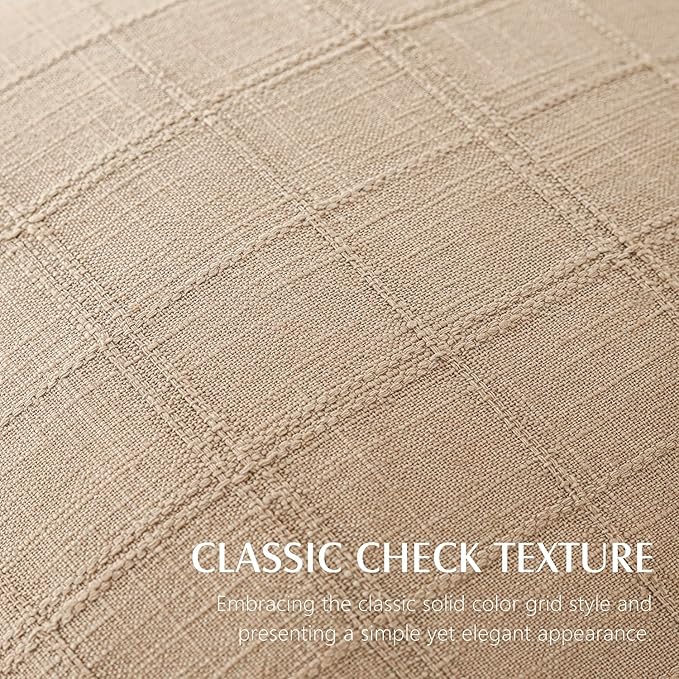 Foindtower Set of 2 Decorative Linen Check Throw Pillow Covers Neutral Farmhouse Vintage Cushion Covers Modern Coastal Boho Home Decor for Sofa Chair Couch Bedroom Living Room,26×26 Inch,Camel