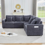 Oversized Corner Modular Sectional Sofa, L Shape Plush Corduroy Fluffy Sectional Couch with Pillows, 5 Seat Modular Sofa with Deep Seat for Living Room-Blue Grey