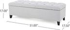 Christopher Knight Home Ottilie Fabric Storage Ottoman, Light Grey 17.50”D x 51.25”W x 17.43”H