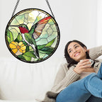 Stained Glass Window Hanging, Green Hummingbird Sun Catcher for Door Home Decor, Birds Suncatcher Christmas Mother's Day Birthday Gifts for Bird Lovers Women Men Mom and Nana 11.8 in