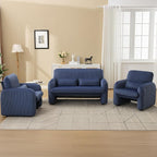 Corduroy Accent Living Room Sets, Modern Upholstered Love Seat with 2 Accent Chairs, Wide Comfy Leisure Chair Sets for Bedroom, Office, Blue