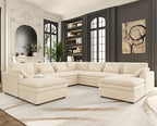 Belffin Large Modular Sectional Sofa with Double Deep Chaise and Loveseat, Corduroy U Shape Couch with 9" Soft Dual-Layer 9 Seats Cushion for Living Room, Apartment, Beige