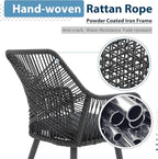 JOIVI Outdoor Dining Chairs Set of 2, 2 Pieces Woven Rope Patio Chairs with Armrest and Seat Cushions for Outside Porch, Balcony or Indoor Kitchen, Restaurant, Gray