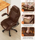 Office Desk Chair, Ergonomic Computer Chair with Padded Flip-Up Arms and Adjustable Lumbar Support, PU Leather Executive Chair with Tilt Lock and 360° Swivel Rolling Wheels for Work, Study