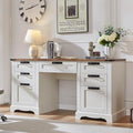 RedLemon 60" Farmhouse Executive Desk, Home Office Desk with Drawers, Charging Station, Keyboard Tray, File Drawer, Storage Cabinet, Wood Rustic Computer Writing Desk (Antique White)