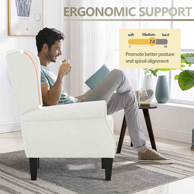 Accent Chair Set of 4, Modern Living Room Chairs with Wingback, Comfy Upholstered High Back Single Sofa for Bedroom, Mid-Century Reading Armchair Sillas para Sala