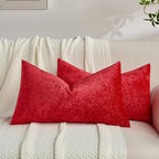 FUTEI Christmas Red Flannel Throw Pillow Covers 12x20 Inch Set of 2,Soft Dimensional TextuChristmas Red Lumbar Pillow Cases,Modern Home Decor for Couch Living Room