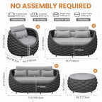 Patio Conversation Deck Furniture Set: 6-Piece Aluminum Woven Rope Outdoor Sofa Set - Modern Cushioned Couch Set - No Assembly Metal Porch Seating for Deck Yard Garden Lanai Pool Hotel Resort