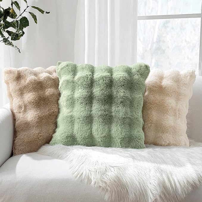MIULEE Faux Fur Pillow Covers Thick Soft Plush Throw Pillows Luxury Home Decor for Couch Bed Bedroom Living Room Sofa,18x18 Inch Pack of 2 Sage Green