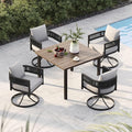 Grand patio 5-Piece Outdoor Dining Set for 4, Metal Woven Wicker Swivel Patio Chairs with Thickened Cushions & 1 Square Woodgrain Dining Table with Umbrella Hole for Backyard Deck (Black)