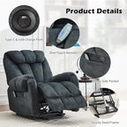 CANMOV Power Lift Recliner Chair for Elderly with Massage & Heat, Overstuffed Recliner Chairs for Adults, Electric Recliners with Type-C & USB Port, Side Pockets, for Living Room, Grey