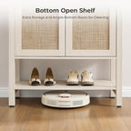 SICOTAS Shoe Storage Cabinet for Entryway - 5 Tier Rattan Entry Shoe Organizer Cabinet with Shelves & Doors, 2 Pieces Farmhouse Boho Shoe Rack for Hallway, Living Room, Closet (White Cream Oak)