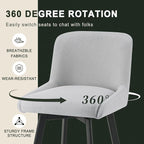Swivel Bar Stools Set of 3, 30''H Upholstered Barstools with Backs, Modern Counter Height Bar Stool Chairs for Kitchen Island, Metal Legs, Fabric, Light Gray Counter Stools