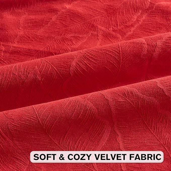 FUTEI Christmas Red Velvet Throw Pillow Covers 16x16 Inch Set of 2,Soft Embossed Leaf-Relief Textured Cushion Cases,Natural Home Decor for Couch Living Room