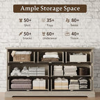 Farmhouse 7 Drawers Dresser for Bedroom, 57" Wide Modern Chest of Drawers with Deep Drawers & Bar Handles, Rustic Wood Dresser TV Stand, Wooden Closet Storage Organizer for Living Room, Hallway, Grey