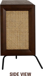 NTC MOSSIC Sideboard with 2 Doors and 3 Drawers, Buffet Cabinet with Natural Rattan and Metal Legs, Modern Storage Cabinet for Living Room, and Hallway, Effortless Assembly - Dark Walnut