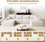 136" Sectional Couches for Living Room Modern Modular Sofa with L-Shape Couchs Upholstered Boneless Couch Deep Seat Sectional Couch with Chaise (White, Right Facing Chaise+3Seaters+Ottoman)
