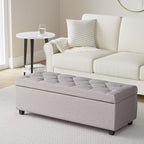 SIMPLIHOME Hamilton 48 inch Wide Transitional Rectangle Storage Ottoman in Cloud Grey Linen Look Fabric, Assembled, For the Living Room, Entryway and Family Room