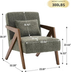 Mid-Century Modern Accent Chair with Solid Wood Frame，Upholstered Chenille Living Room Arm Chairs with Pillow for Bedroom, Living Room, Balcony, Reading Room, Green