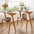 Tribesigns Set of 2 Narrow Side Table, 2-Tier Solid Wood End Table with Storage, Modern Couch Side Table for Living Room, Slim Bedside Table for Bedroom, Small Spaces, Walnut