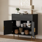 Sideboard Buffet Cabinet with 2 Doors & Drawer, Coffee Bar with Adjustable Shelves, Liquor Cabinet with Storage, Accent Cabinet Console Table for Living Dining Room, Black