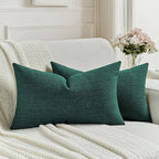 FUTEI Teal Chenille Decorative Throw Pillow Covers 12x20 Inch Set of 2,Soft Cozy Faux Linen Textured Lumbar Pillow Cases,Farmhouse Home Decor for Couch Living Room