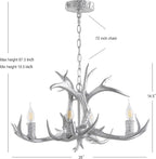 JONATHAN Y JYL6301C Eldora 26" Adjustable Resin Antler 4-Light LED Chandelier, Glam, Rustic,Cottage,Transitional, Dimmable Dining Room, Living Room, Kitchen, Foyer, Bedroom, Silver