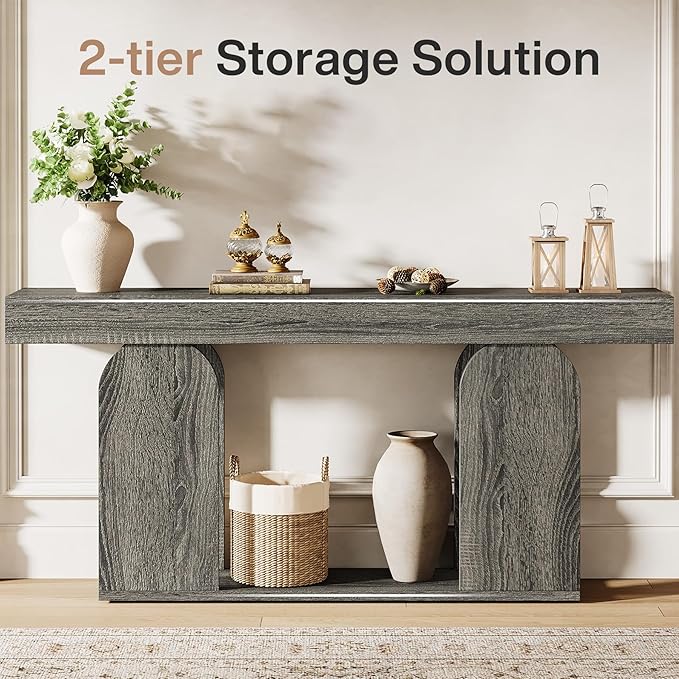 Tribesigns Farmhouse Wood Console Table, 70.9-Inch Entryway Accent Table with U-Shaped Base, 2-Tier Extra Long Sofa Tables for Entrance, Hallway, Living Room (Dark Gray)