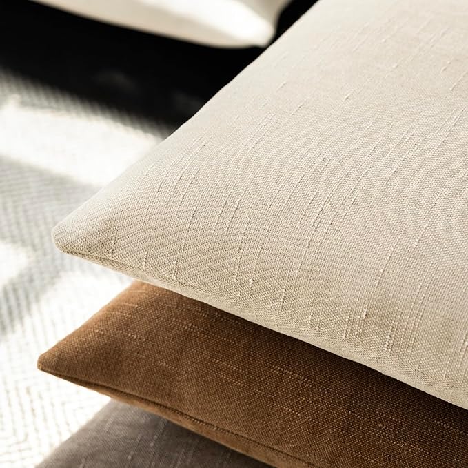 Foindtower Pack of 2 Soft Textured Throw Decorative Pillow Covers Lumbar Accent Solid Cushion Cover Cozy Neutral Farmhouse Pillow Case for Couch Sofa Bedroom Living Room 12x20 Inch, Beige