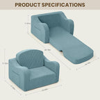 Comfy Toddler Chair for Kids, 2-in-1 Toddler Soft Plush Couch Fold Out, Convertible Kids Couch to Lounger, Baby Sofa for Boys and Girls, Blue