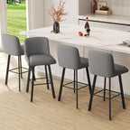 Swivel Bar Stools Set of 4, 30''H Upholstered Barstools with Backs, Modern Counter Height Bar Stool Chairs for Kitchen Island, Metal Legs, Fabric, Gray Counter Stools