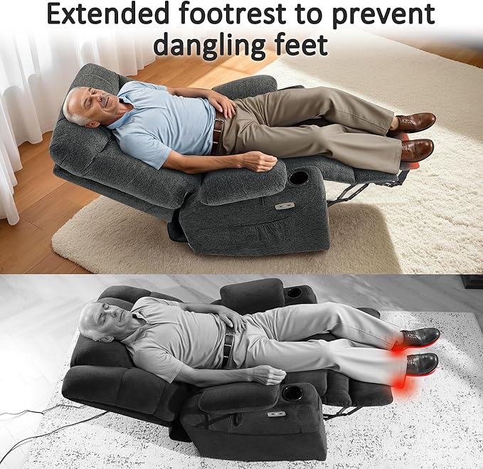 MCombo Power Lift Recliner Chair with Extended Footrest for Elderly People, Fabric 7281 (Dark Gray, Small)
