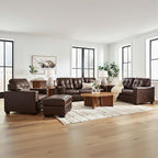 Signature Design by Ashley Santorine Classic Leather Match Tufted Sofa Sleeper with Bi-Fold Memory Foam Mattress, Queen, Dark Brown