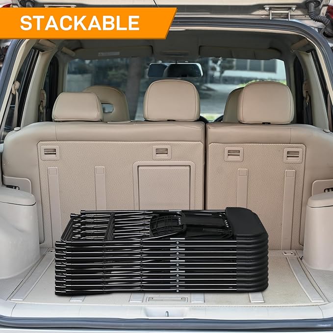 20 Pack Black Plastic Folding Chairs, Portable Party Chairs, Stackable Commercial Seats with Steel Frame for Home Office Wedding Party Indoor Outdoor Events Chairs, 350lbs Capacity