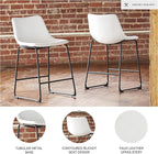 Signature Design by Ashley Centiar Urban Industrial 28.75" Pub Height Bucket Seat Barstool, 2 Count, White
