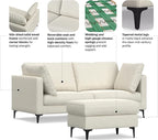 SIMPLIHOME Ava Sofa and Ottoman in 100% Recycled Polyester Performance Fabric, Cream, 76-inch-Wide 2-Seater Loveseat and Matching 36-inch-Wide Table Ottoman for Living Room, 2-Piece Set