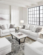 Signature Design by Ashley Maitelynn Contemporary Sofa with Accent Pillows, Reversible Cushions and Sloped Arms, Light Gray