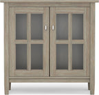 SIMPLIHOME Warm Shaker SOLID WOOD 32 inch Wide Transitional Low Storage Cabinet in Distressed Grey for the Living Room, Entryway and Family Room