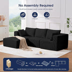 KINGYES 107'' Modular Sectional Sofa, L Shaped Cloud Couch for Living Room, Modern Boneless Sofa with Chaise for Bedroom, Black