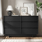 Black Dresser for Bedroom, 47" Wide 6 Drawer Dresser, Mid Century Modern Dressers Chest of Drawers, Wooden Large Dressers for Bedroom, Closet