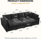 Modular Sectional Cloud Sofa Bed, 8-Seater Convertible Sofa Couch with Ottoman, Modern Deep Seat Sleeper Sofa for Living Room, Chenille Dark Grey