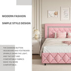 BarnFurin Queen Bed Frame with Headboard, Faux Leather Upholstered Bed with Diamond Tufted Design, Modern Platform Bed Frame, No Box Spring Required, Easy Assembly, Pink