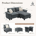 HERA'S HOUSE 88" Modular Sectional Sofa, L Shaped Couches for Living Room, Comfy Cloud Couch with Ottoman, 3-Seater Deep Seat Sofa with Throw Pillow, Chenille Blue
