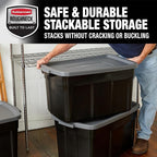 Rubbermaid Garage Storage Bins Black Plastic Stackable Storage with 3-Pack 31 GAL Capacity, Totes for Storage Home Organization Durable - Heavy Duty (31 GAL - 3 Pack Solid Black and Grey)